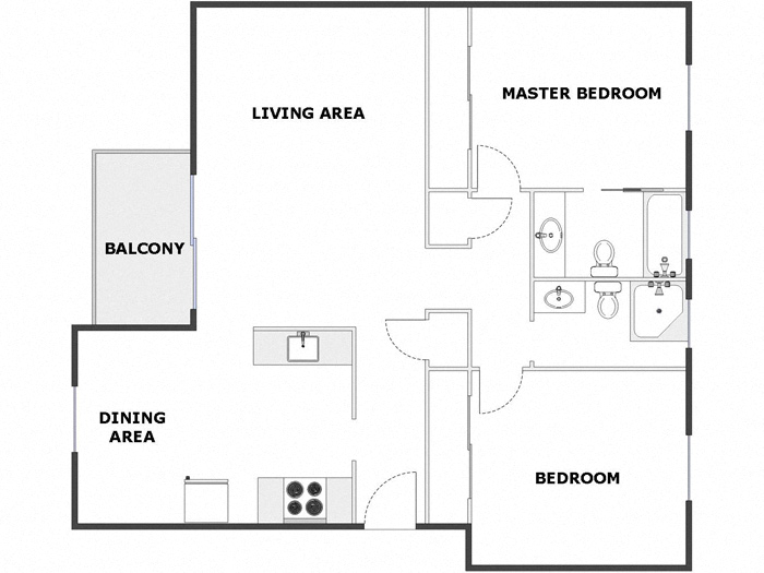 Floor plan for 2 beds, 2 baths, 1000 sqft